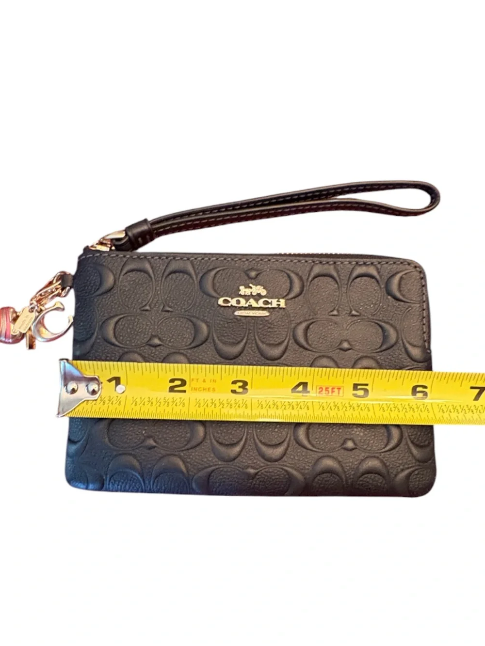 Coach Black Embossed Signature Leather Wristlet with Charms
